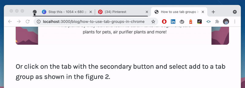 Renaming a tab group by right-clicking on the circle.